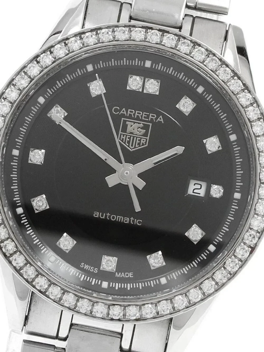 TAG HEUER Carrera WV2412 diamond bezel date black Dial Automatic Ladies_973212